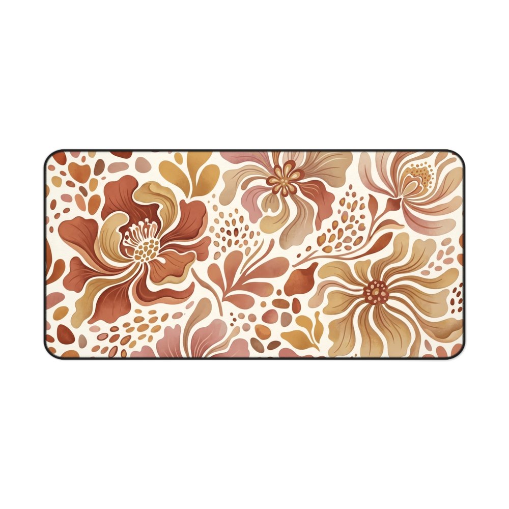 Boho Floral Retro Desk Mat by HOPFGLEN