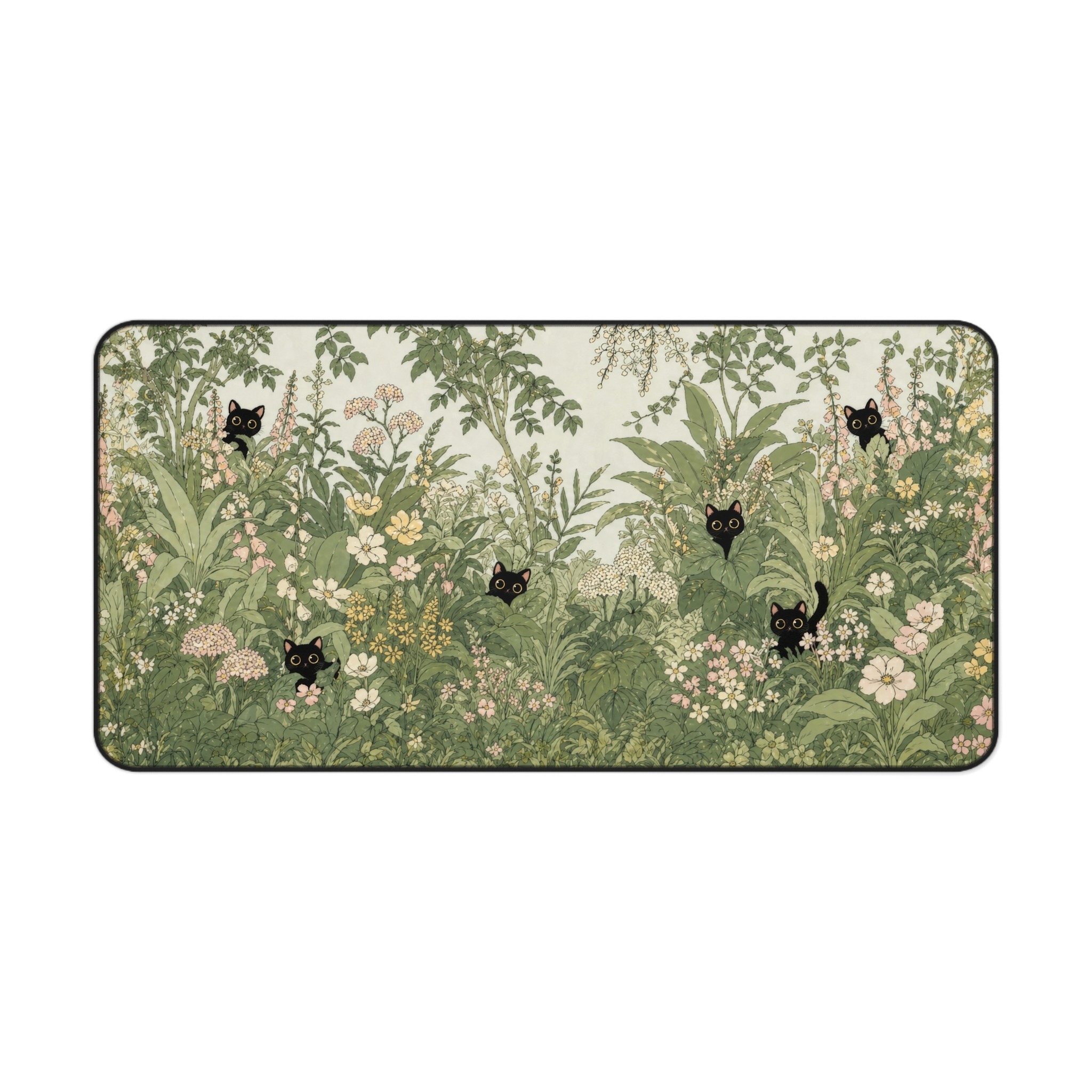 Black Cat Botanical Desk Mat by HOPFGLEN